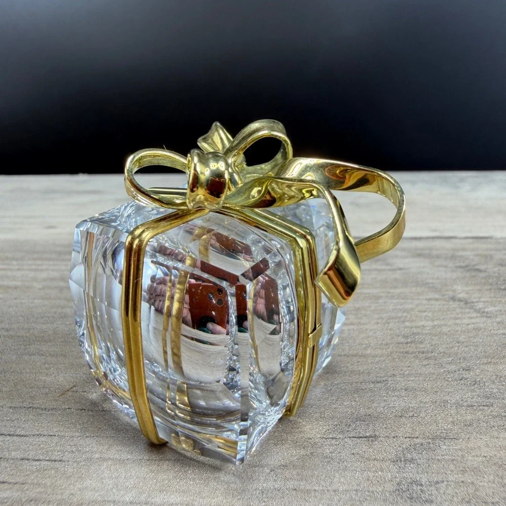 Swarovski Crystal Secrets Gift Box‎ Travel Clock Metal Gold Tone Bow AS IS